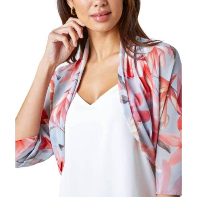Roman Orange 3/4 Sleeve Floral Print Chiffon Bolero - Size 10