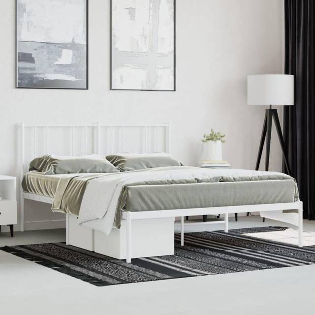vidaXL Metal Bed Frame without Mattress with Headboard White 160x200cm