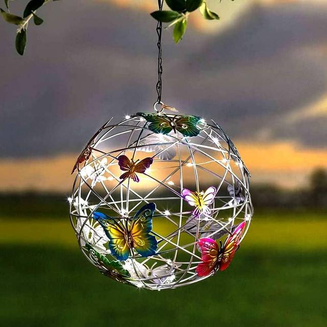 Solar Garden Light Decoration Hanging Butterfly Ball Solar Lights Outdoor Garden Ornament Aluminum Waterproof Solar Powered Lanterns for Yard Garden