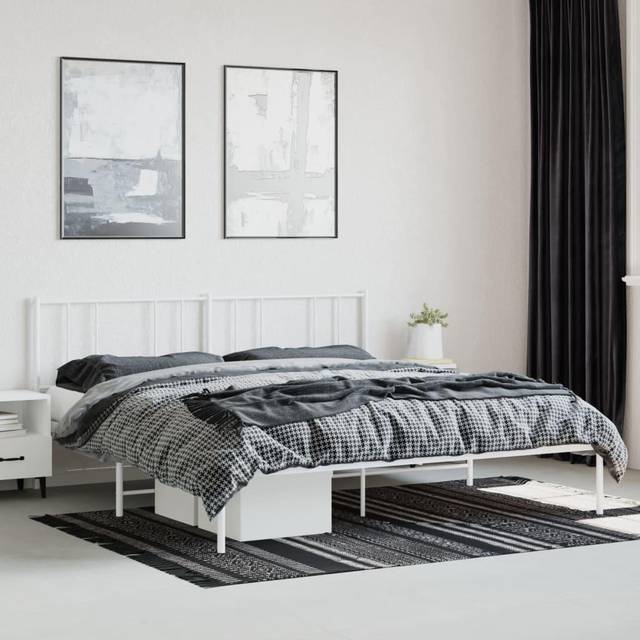 vidaXL Metal Bed Frame without Mattress with Headboard White 180x200cm