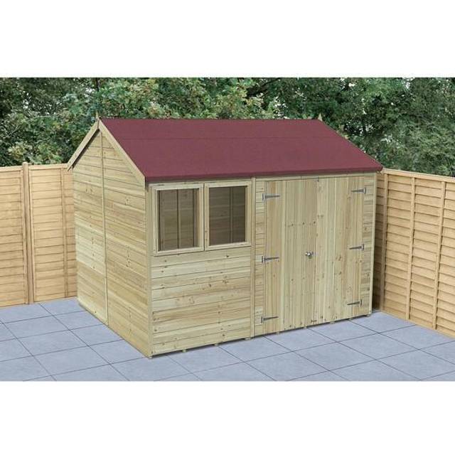 Timberdale Pressure Treated Reverese Apex Shed - Timber / 10x8 / Installation Included / Without Base / 2 - White