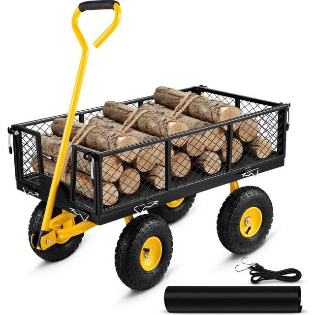 VEVOR Steel Garden Cart 500lb Capacity Heavy Duty Yard Wagon Cart 10in Tires