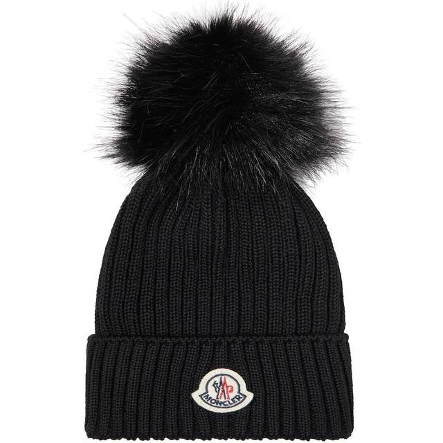 Moncler, Hats & Caps, female, Black, S, Logo Pom Pom Hat