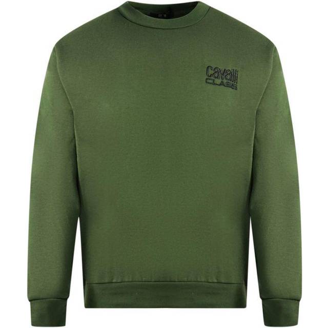 Roberto Cavalli Mens Class Print Logo Olive Jumper Cotton - Size Large