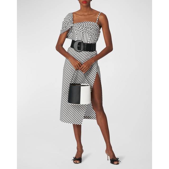 Carolina Herrera One-Shoulder Corset Bodice Midi Dress