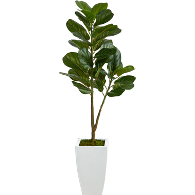 4 Fiddle Leaf Fig Artificial Tree in White Metal Planter