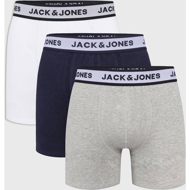 JACK & JONES Herr JACSOLID Boxer Briefs 3-pack boxershorts, ljusgrå melange/förpackning: vit marinblå blazer, S, Ljusgrå melange/förpackning: vit – marinblå blazer, S