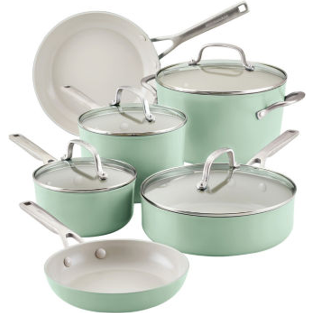 Hard-Anodized Ceramic Nonstick 10-Piece Cookware Set - Pistachio