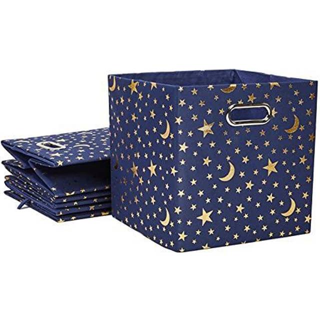 Okuna Outpost 4 Pack Star Storage Cubes  Collapsible Foldable Fabric Organizer Baskets for Clothes  Toys  Gold Moons and Stars
