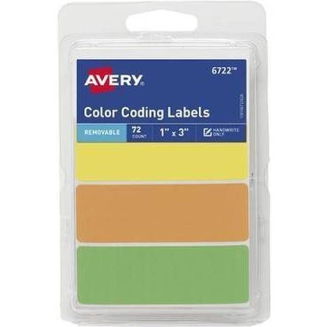 "Avery Color-Coding Removable Labels  1"""""""" x 3""""""""  Assorted Neon Colors  Non-Printable  72 Blank Labels Total (6722)"