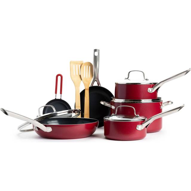 Red Volcano Textured Healthy Ceramic Nonstick 12 Piece Cookware Pots and Pans Set