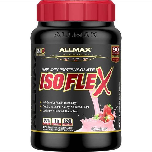 ALLMAX, Isoflex, pure whey protein isolate, strawberry flavor, 907 g (2 lb)