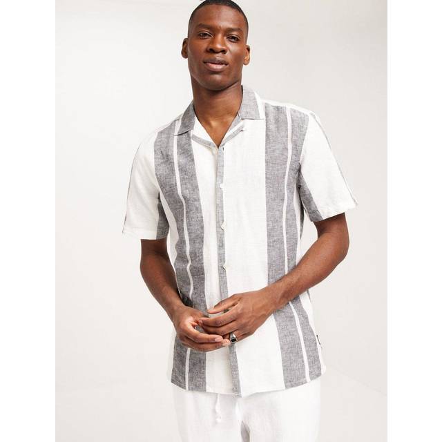ONLY & SONS - Skjorta onsCaiden SS Stripe Linen Resort - Vit
