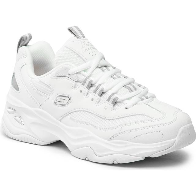 Skechers Damen D'lites 4.0 Fresh Diva Sneaker, Weißes Ledernetz Grauer Rand, 40 EU