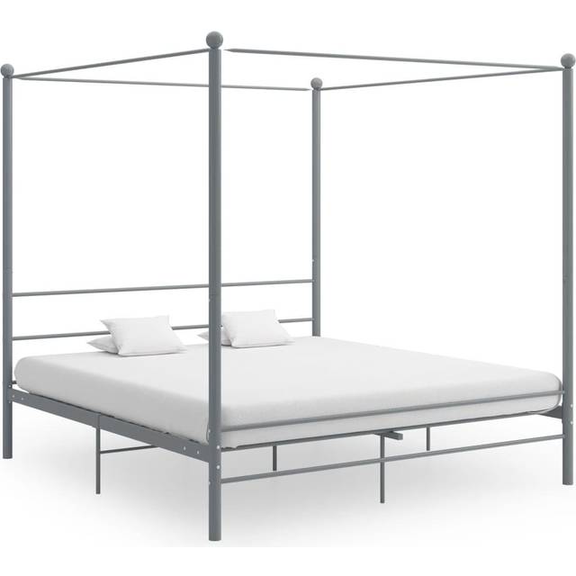 vidaXL Canopy Bed Frame without Mattress White Metal 180x200 cm Super King