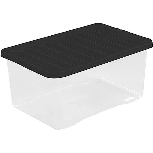 45 Liter Storage Clear Heavy Duty Plastic Storage Box Boxes With Lids Home Office Stackable Nestable, Set of 5 Large Storage Boxes With Lids 60 x 40 x