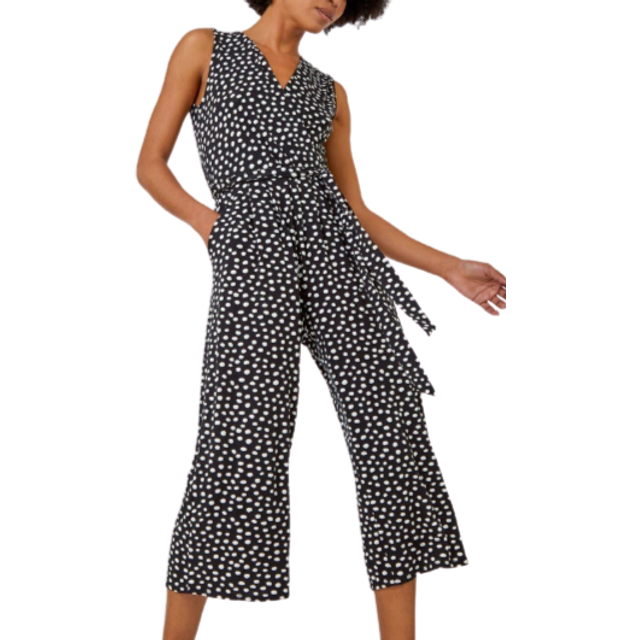 Roman sleeveless spot culotte stretch jumpsuit for women uk - ladies