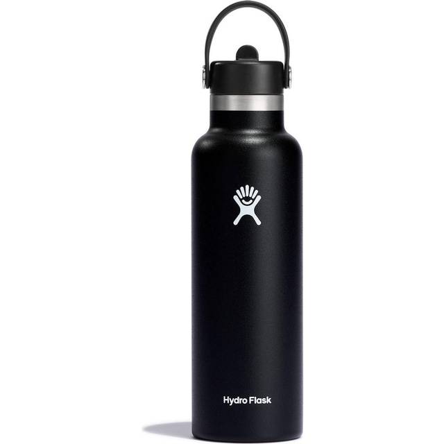 Hydro Flask Vakuumisolerad vattenflaska i rostfritt stål med läckagesäkert flexlock och pulverlack, BPA-fri, standardöppning, 621 ml, svart