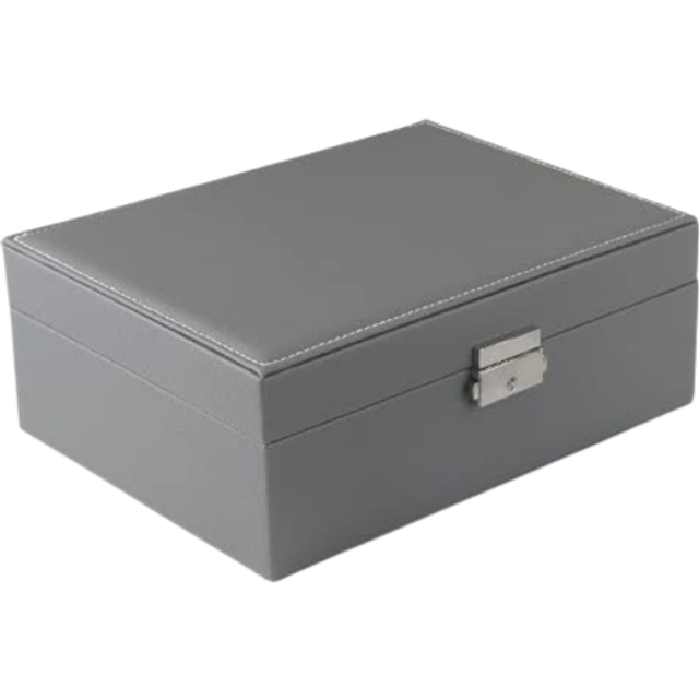 Jewellery Box, 2 Layer PU Leather Jewelry Box Organiser with 2 Keys and Cleaning Cloth,Suitable for Rings Earrings Necklaces Bracelets Accessories,