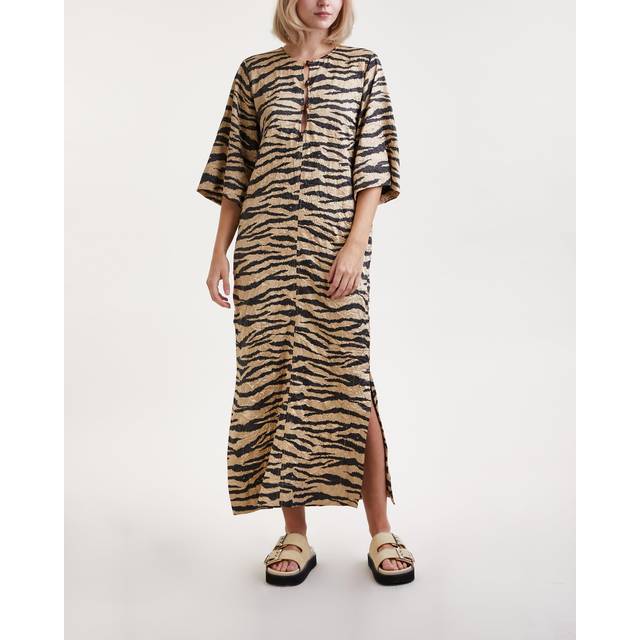 Ganni Tiger-Print Crinkled-Satin Maxi Dress - EU 34/UK 6 - Green