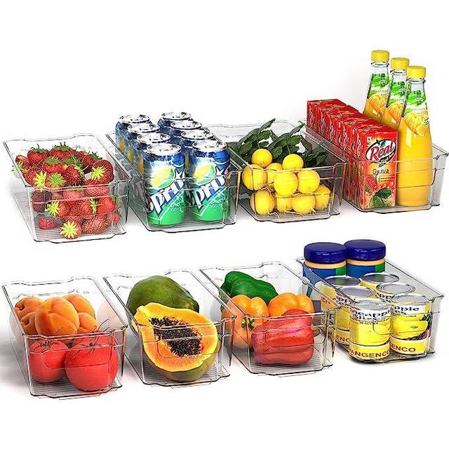 Stackable Fridge Organisers - Set of 8 Storage Containers with Handles - Multipurpose Organizer Boxes For Kitchen,