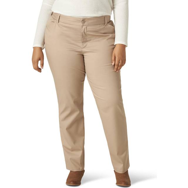Lee Womens Plus Size Wrinkle Free Relaxed Fit Straight Leg Pant  Flax