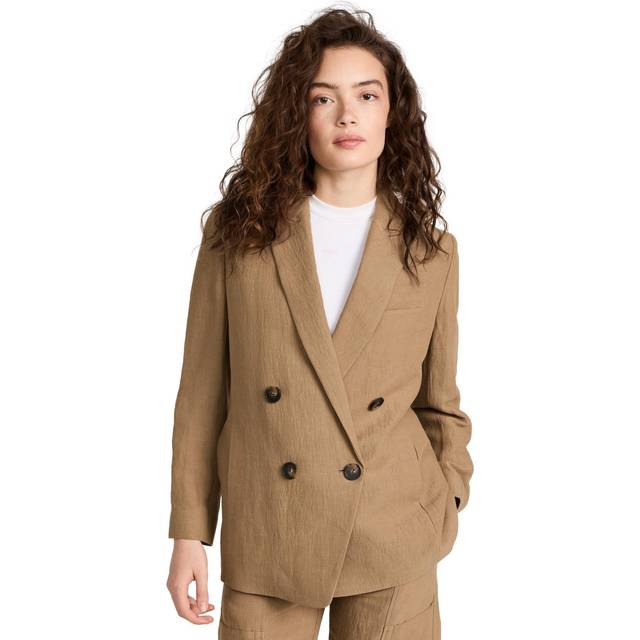 Vince Double-Breasted Linen-Blend Boyfriend Blazer
