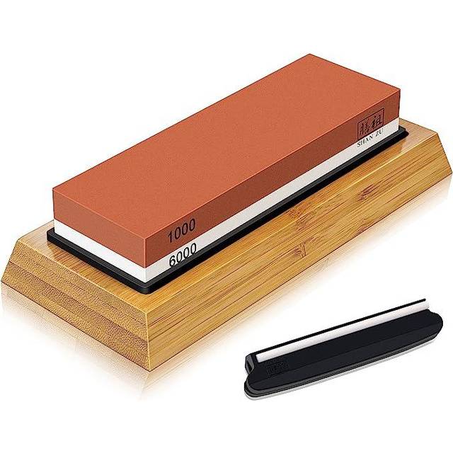SHAN ZU Sharpening Stone, Whetstone with Angle Guide Non-Slip Bamboo Base grit 1000/6000 Knife Sharpeners, Professional 2-in-1Waterstone