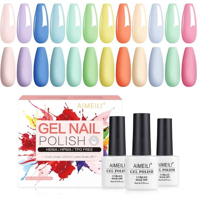 Easter Pastel Gel Nail Polish Set, 8ml 12 Colours Spring Summer Pink Yellow Blue Purple Soak Off UV LED Gel Nail Polishes Nail Art Gel Polish Gift Kit