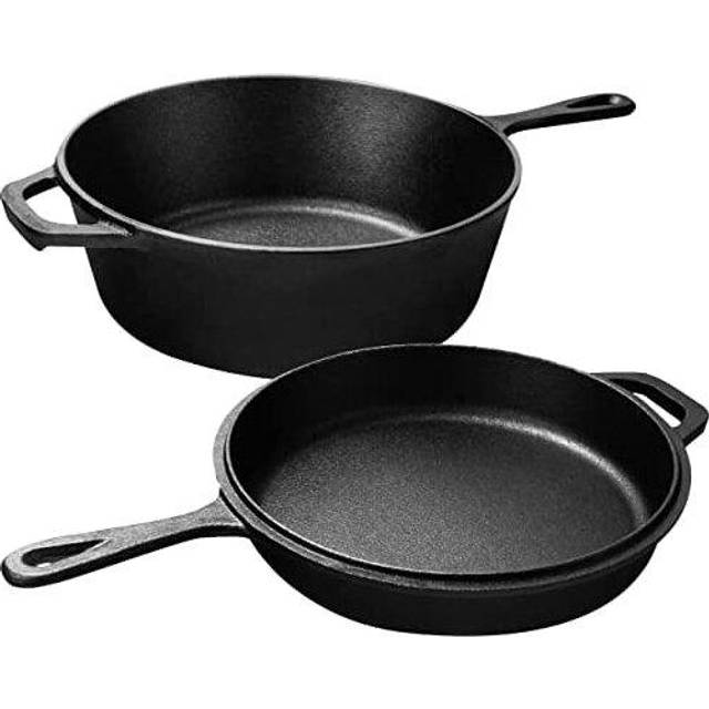 KICHLY 3L/3.2 Quart Pre Seasoned Cast Iron Dutch Oven with Lid - Dual Function Cast Iron Pot, Skillet Lid 10.25 Inch (26 cm) - Combo Cooker for S