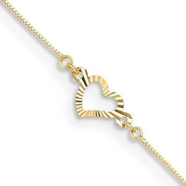 Quality Gold ANK157-9 6 mm x 9 in. 14K Yellow Gold Adjustable Fancy Heart Anklet