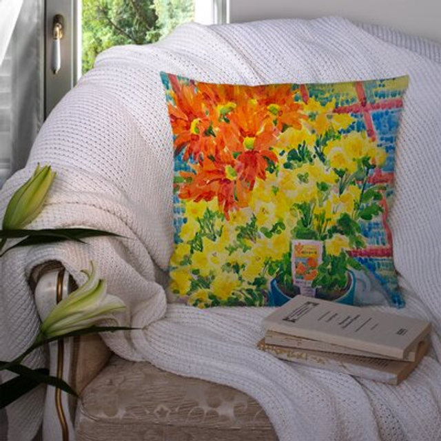 """""Caroline's Treasures 6005PW1414 Flower Mums Canvas Fabric Decorative Pillow  Large  Multicolor"""""