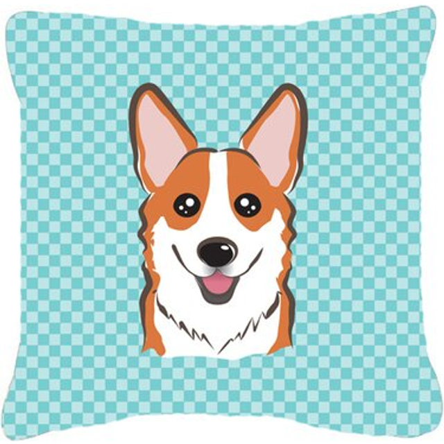 Caroline's Treasures BB1192PW1818 Checkerboard Blue Corgi Canvas Decorative Pillow  18 x 18  Multicolor