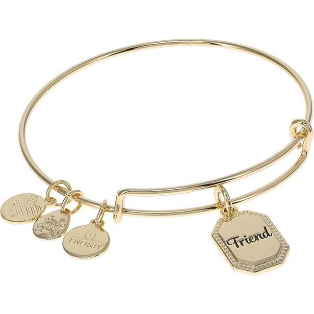 Alex and Ani Because I Love You Friend Expandable Wire Bangle for Women  United by Soul  Let The good Times Roll charm  Shiny Antique gold Finish