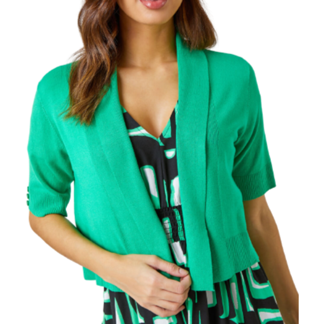 Roman Green Button Cuff Knitted Shrug - Size 10