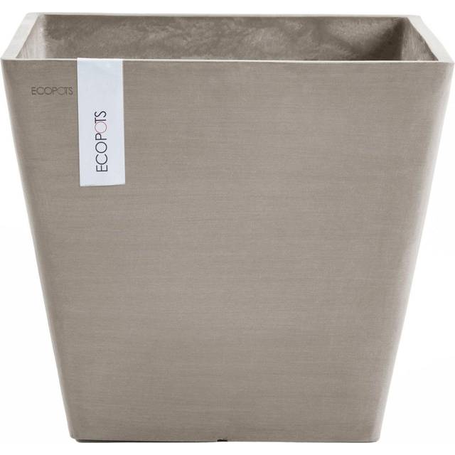 "Ecopots Rotterdam Durable Indoor/Outdoor Modern Square Recycled Plastic Planter Flower Pot  Taupe  12"""""""""