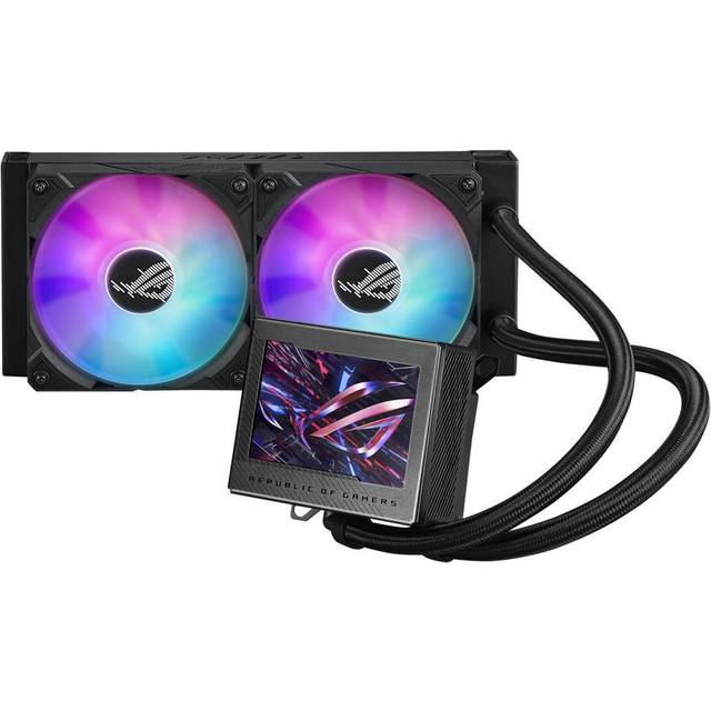 ASUS ROG Ryujin III 240 ARGB allt-i-ett-vätske-CPU-kylare med 3,5-tums LCD, Asetekpump för 8:e generationen, integrerad fläkt och ROG 120 mm magnetisk, daisy-chainable ARGB-kylfläkt.