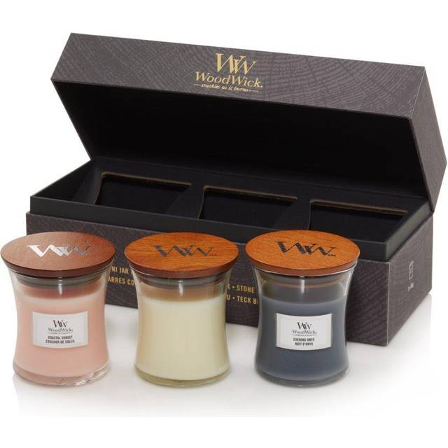 WoodWick Mini Core Evening Onyx, Solar Ylang, Coastal Sunset Gift Set Mini