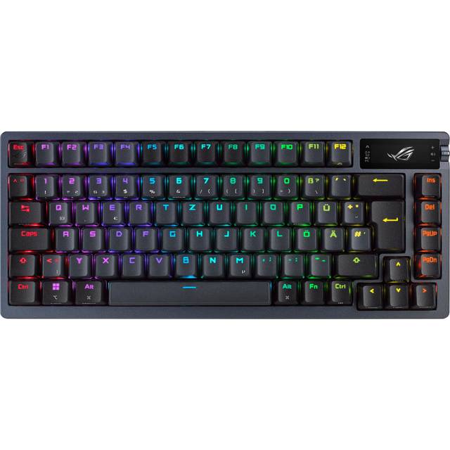 ASUS ROG Azoth RGB speltangentbord (dt. layout, 75% tangentbordsformfaktor, mekaniska ROG NX-switchar, OLED-skärm, med Bluetooth® eller 2, 4 GHz RF trådlös, USB, Windows och MacOS-läge, svart)