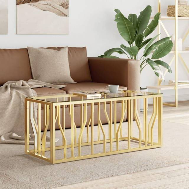 vidaXL Coffee Table 110x45x45 cm Stainless Steel and Glass - Gold