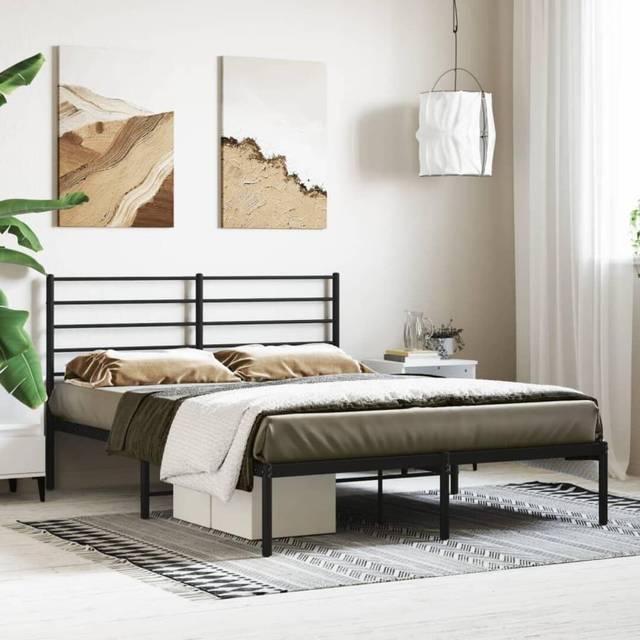 vidaXL Sängram med huvudgavel metall svart 120x200 cm