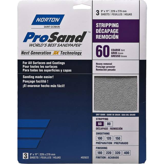 "NORTON 2622 02622 Inch 60 Grit 3X High Performance  3 Sheets  9"""""""" x 11""""""""  No Color"
