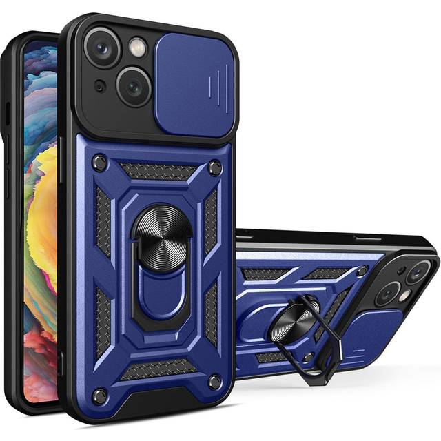 iPhone 14 Skal med RinghÃ¥llare Hybrid Armor Camshield - BlÃ¥