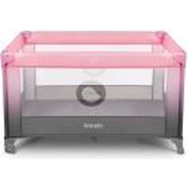 LIONELO Stefi Baby Laufstall, Kinderbett, Reisebett ab Geburt bis 15 kg, Seiteneingang, Sicherungssystem LockGuard, Blockade der Räder, Tragetasche, zusammenklappbar (Rosa Ombre)