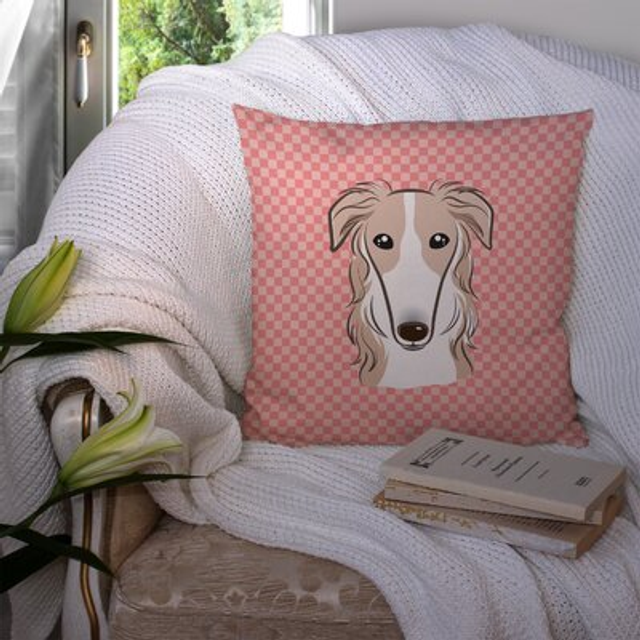 Caroline's Treasures BB1228PW1414 Checkerboard Pink Borzoi Canvas Fabric Decorative Pillow  Large  Multicolor