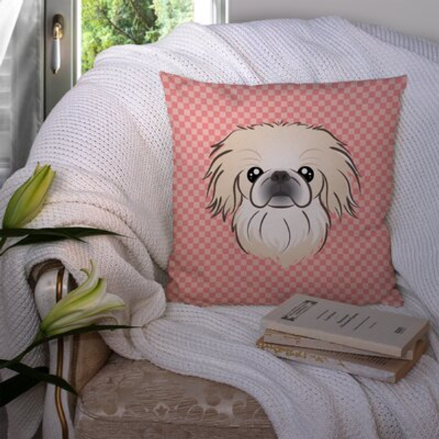 Caroline's Treasures BB1221PW1818 Checkerboard Pink Pekingese Canvas Decorative Pillow  18 x 18  Multicolor