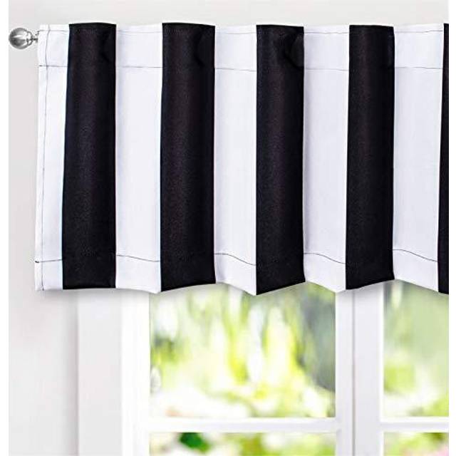 DriftAway Full Blackout Striped Valances for Windows Black and White Kichen Curtain Valance Overlay for Living Room Bath Room Modern 18 Inch