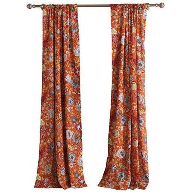 Paris 4 Piece Floral Print Fabric Curtain Panel with Ties  Orange