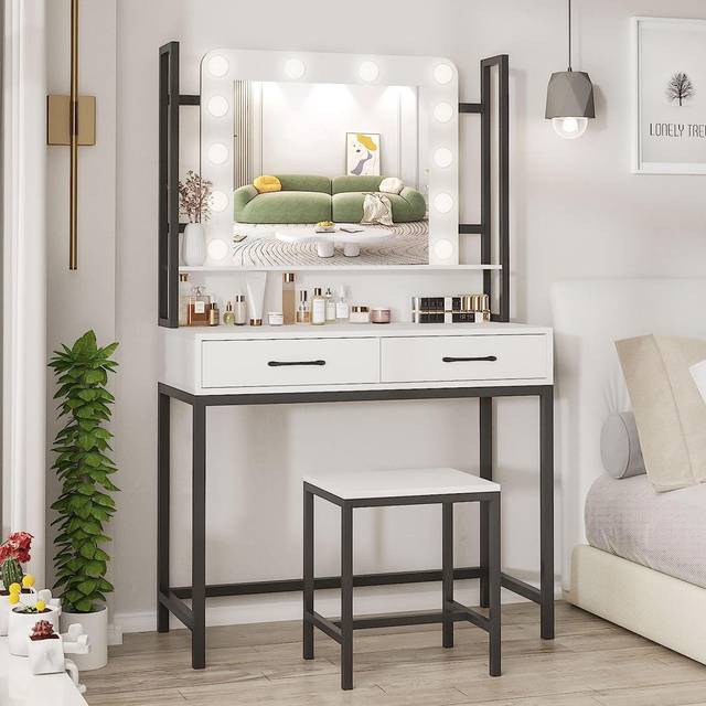Fameill Vanity Desk Set with Lighted Mirror Dressing Table 15.9x35.4