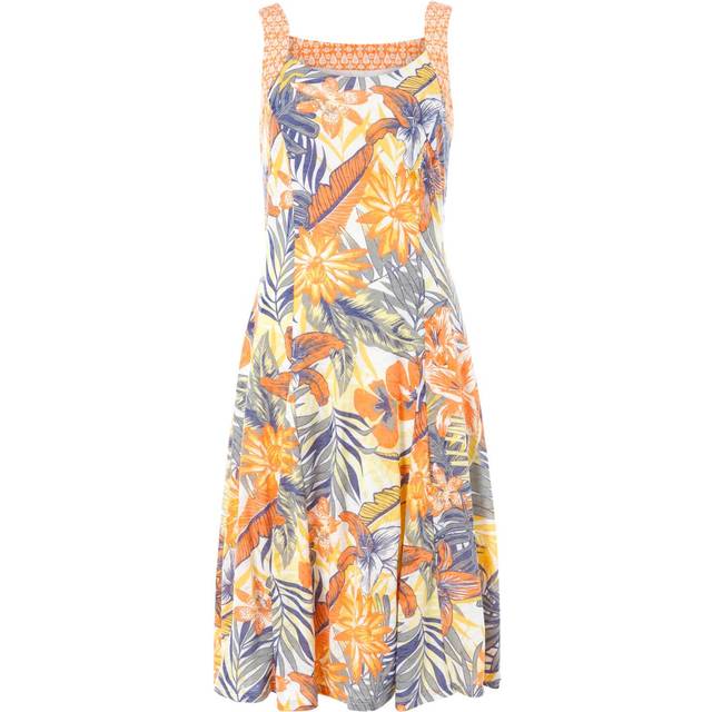 Tropical Print Fit and Flare Skater Dress - Orange - Size 18 - Roman
